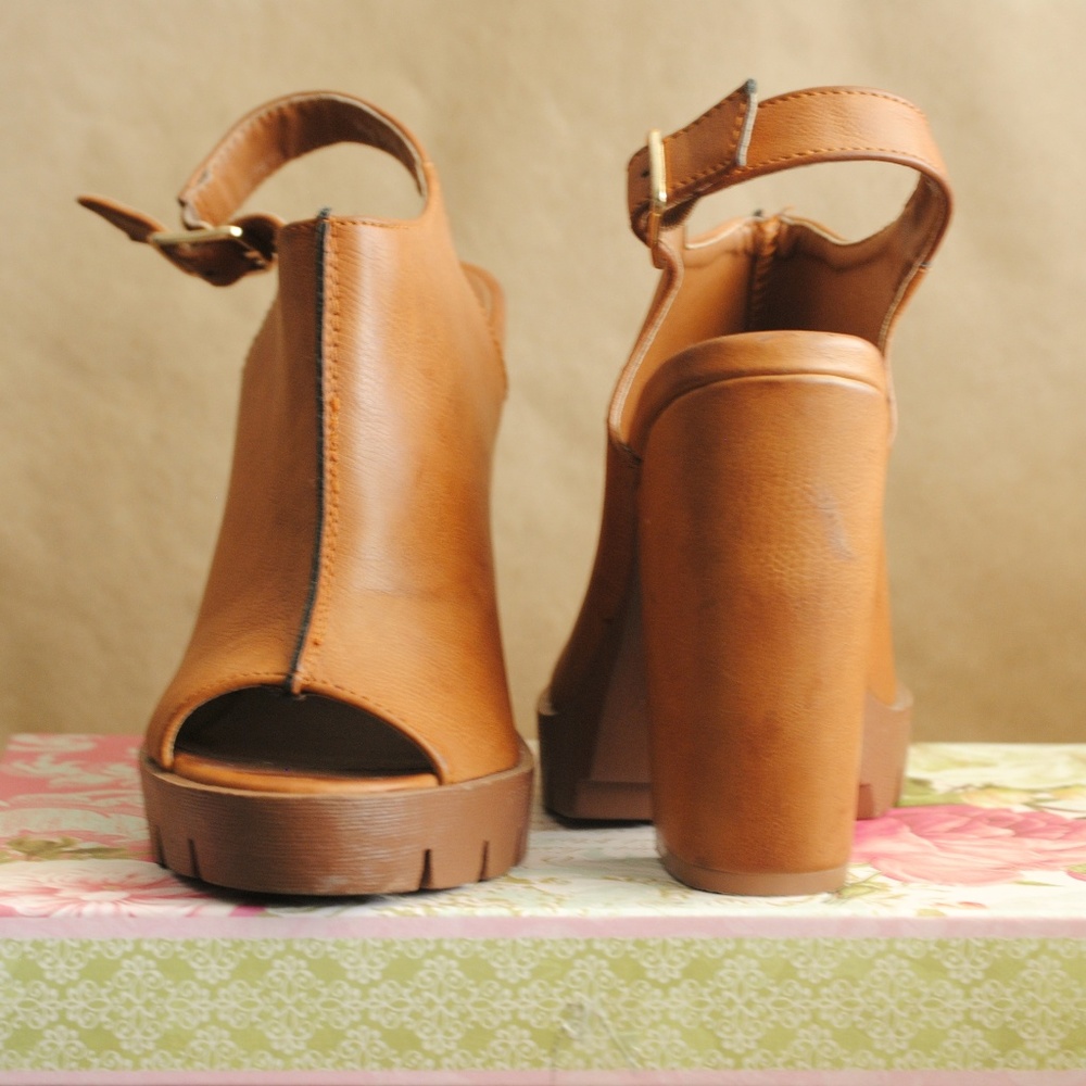 Light Brown Faux Leather Wedges